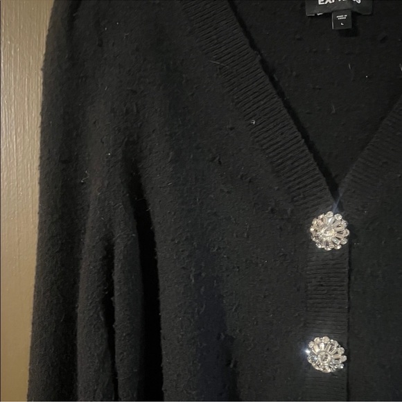 Elegant Black Sweater with Crystal Buttons - Picture 2 of 6